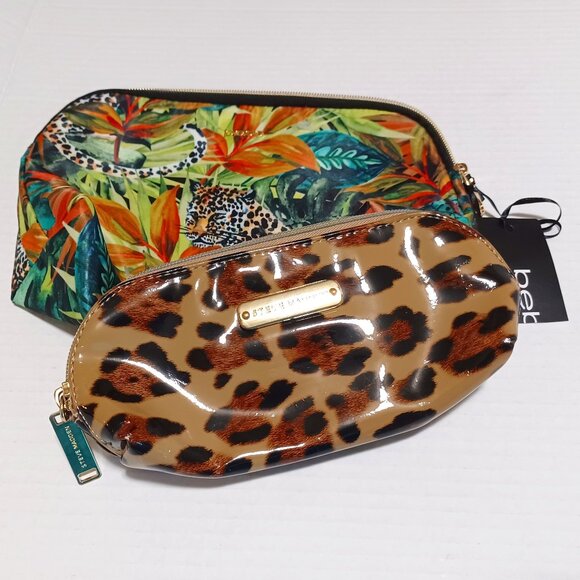 Bebe and Steve Madden Leopard Y2K Punk Cosmetic Makeup Bags Lot of 2 - Picture 1 of 6